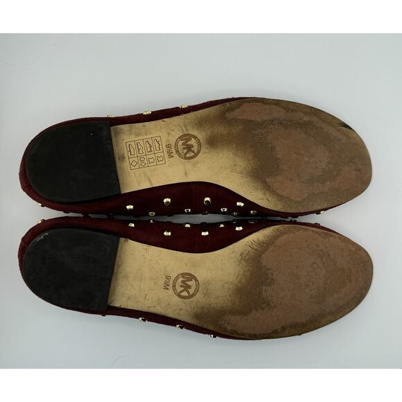Michael Kors Ailee‎ Flat Suede Burgundy and Gold Suede Studded Flats 9.5 - Picture 14 of 14